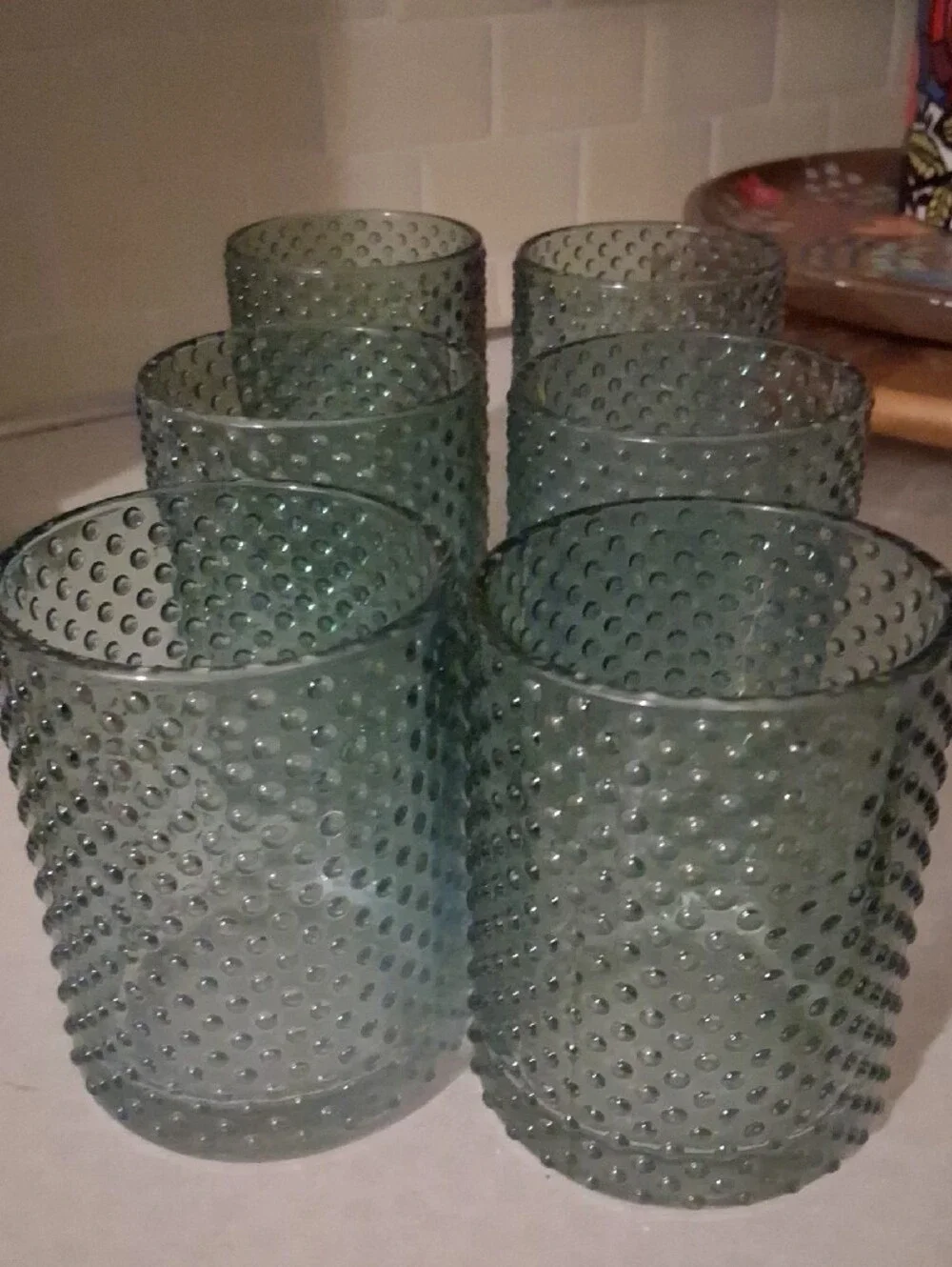 Set of 6 Textured Green Glass Tumblers - Home Accents